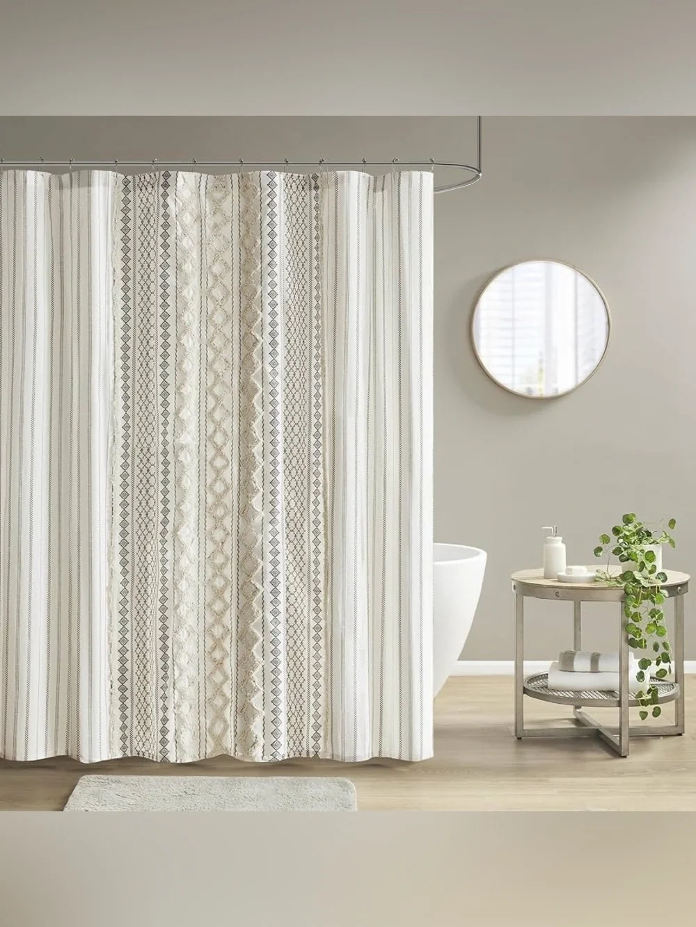 INK+IVY Imani Tufted Chenille 100% Cotton Shower Curtains Machine Washable ivory